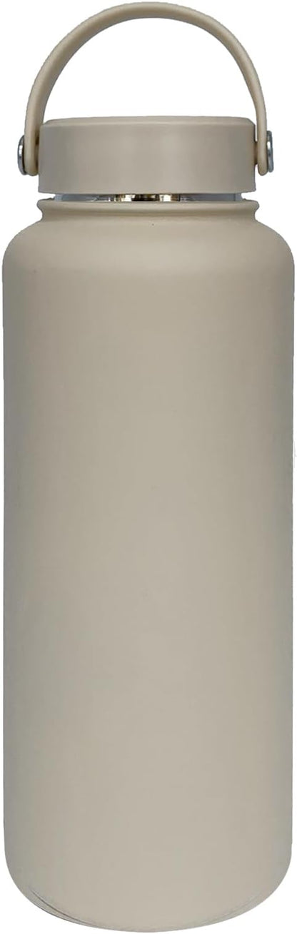 40oz Insulated Water Bottle ，Stainless Steel Sports Water Cup Flask with 2 Lids, Wide Mouth Travel Thermal Mug,Outdoor Sports Bottle（Cream apricot）