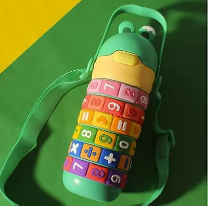 Numbers and Maths Symbols Design Kids' Water Bottle with Straw for School or Travel; 15oz (430ml) Stainless Steel Vacuum Insulated; Portable Handle with Detachable Buckle (Green), CZMX-30031