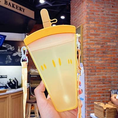 Travel Cup with Straw Birthday Party Gift Picnic Ice Water Bottle Travel Mug with Strap (Ice Cream Orange, 320 ml)
