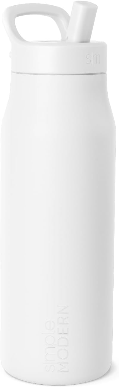 Simple Modern Water Bottle with Push Button Straw Lid | Ceramic-Lined Insulated Stainless Steel | Travel Water Bottles for Gym & Sports | Leak Proof | Mesa Signature Collection | 34oz, Winter White