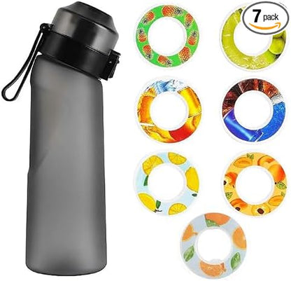 Flavor Pods for Water Bottle,7pcs Flavor Pods Fruity Scent for Sports Water Bottle,with Water bottle 0 Sugar, 0 Calorie For Fitness Outdoor School (Black+7Pod), FNDAI02
