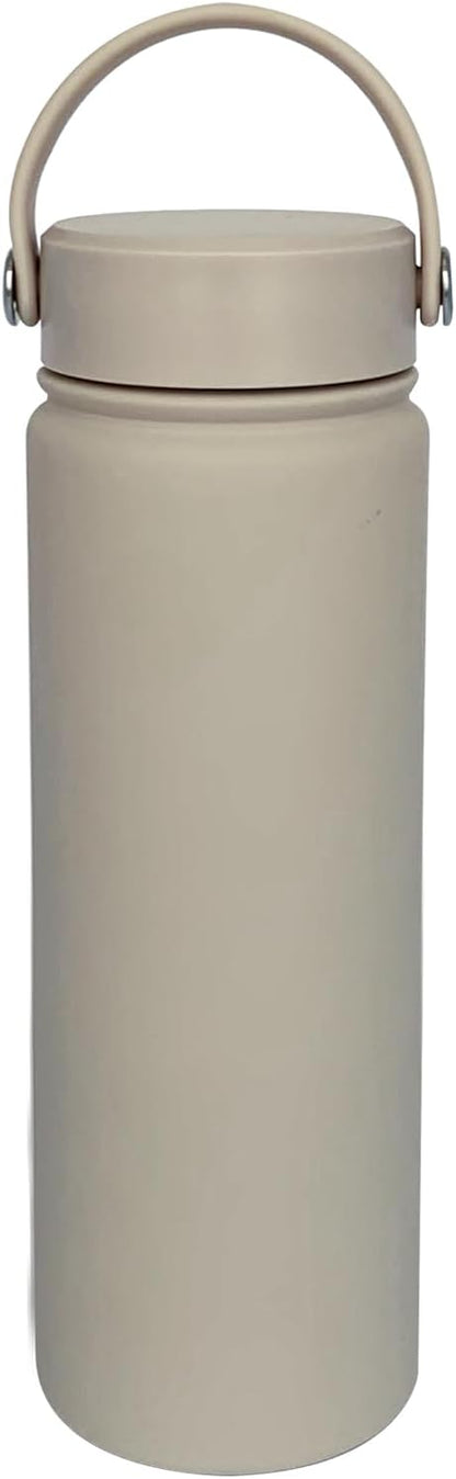 22oz Insulated Water Bottle ，Stainless Steel Sports Water Cup Flask with 2 Lids, Wide Mouth Travel Thermal Mug,Outdoor Sports Bottle（Cream apricot）