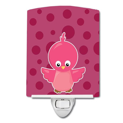 Caroline's Treasures BB7014CNL Bird on Pink Polkadots Ceramic Night Light Compact, UL-Certified, Ideal for Bedroom, Bathroom, Nursery, Hallway, Kitchen, 6x4x3, Multicolor