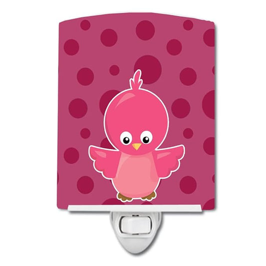 Caroline's Treasures BB7014CNL Bird on Pink Polkadots Ceramic Night Light Compact, UL-Certified, Ideal for Bedroom, Bathroom, Nursery, Hallway, Kitchen, 6x4x3, Multicolor