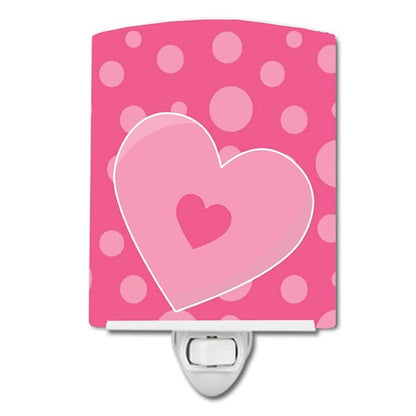 Caroline's Treasures BB8593CNL Hearts on Polkadots Ceramic Night Light Compact, UL-Certified, Ideal for Bedroom, Bathroom, Nursery, Hallway, Kitchen, 6x4x3, Multicolor