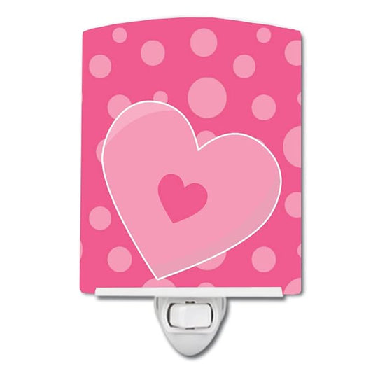 Caroline's Treasures BB8593CNL Hearts on Polkadots Ceramic Night Light Compact, UL-Certified, Ideal for Bedroom, Bathroom, Nursery, Hallway, Kitchen, 6x4x3, Multicolor