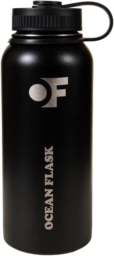 Sports Water Bottle - 32 Oz 3 Lids Straw Lid Leak Proof (Straw, Spout and Handle Lid)- Stainless Steel Sport and Gym, Travel Bottles for Men, Women -Insulated Thermos (Midnight Black)