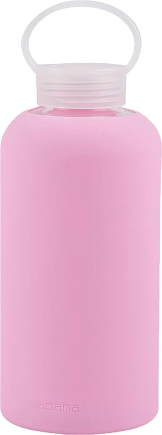 Apana Yoga Glass Water Bottles BPA Free Non Slip Sleeve Leak Proof Lid Reusable 32 Oz Sports Water Bottle Wide Mouth Lid Portable Hydration Tumbler