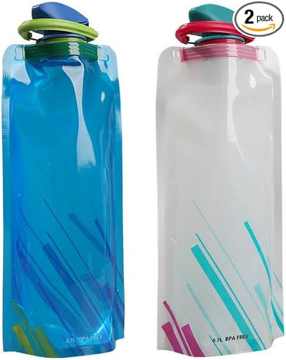 2pcs Collapsible Water Bottles Reusable Leakproof Water Bags for Outdoor Sports Camping Traveling Biking Drinking