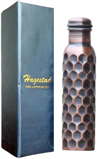 Copper Water Bottle 34oz, Hammered Antique Copper Bottle with Lid Leakproof, Ayurvedic Copper Vessel to Drink More Water for Yoga Gym Sports Travel Daily Use