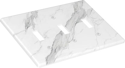 Marble Grey Wall Plate Decorative Light Switch Cover 3-Gang Triple Toggle for Bathroom Farmhouse Kitchen Bedroom White