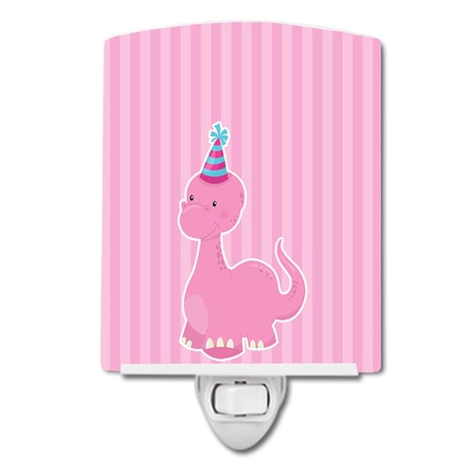 Caroline's Treasures BB8923CNL Dinosaur Pink Ceramic Night Light Compact, UL-Certified, Ideal for Bedroom, Bathroom, Nursery, Hallway, Kitchen, 6x4x3, Multicolor