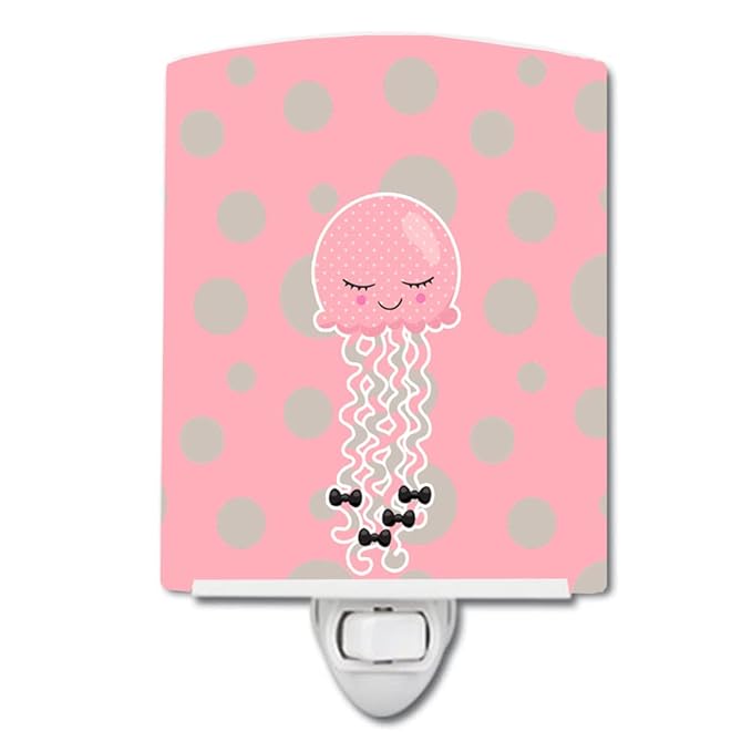 Caroline's Treasures BB8718CNL Jellyfish Ceramic Night Light Compact, UL-Certified, Ideal for Bedroom, Bathroom, Nursery, Hallway, Kitchen, 6x4x3, Multicolor