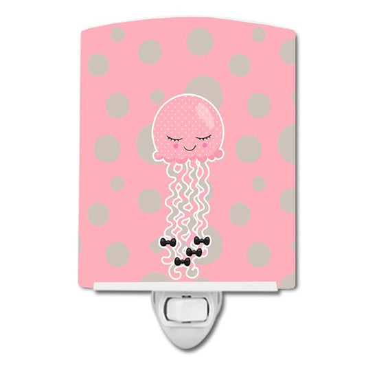 Caroline's Treasures BB8718CNL Jellyfish Ceramic Night Light Compact, UL-Certified, Ideal for Bedroom, Bathroom, Nursery, Hallway, Kitchen, 6x4x3, Multicolor