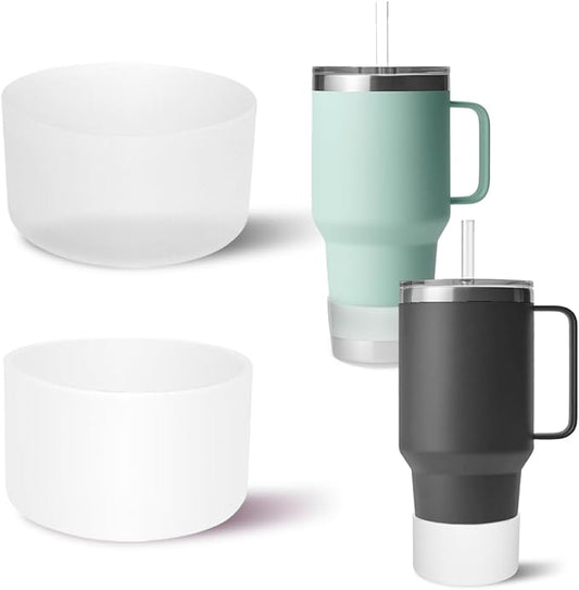 2 PCS Silicone Protective Boot for Yeti Rambler 20oz/25oz/30oz/35oz Tumbler, Anti-Slip Protective Silicone Water Bottle Bottom Boot Sleeve Cover for Yeti Tumbler [White+Transparent]