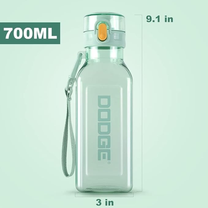 Sports Square Water Bottle 24 oz Reusable Drinking Bottle Portable Leakproof BPA-Free Plastic Water Bottles for Travel Picnic Gym Camping School(Green)