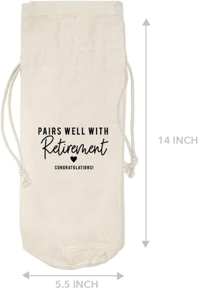 Andaz Press Retirement Wine Bag, Pairs Well With Retirement Wine Bottle Cover, Funny Retirement Gifts Canvas Wine Bag, Champagne Bottle Bag, Wine Bottle Gifts, Retirement Gifts For Men, Women, 1-Pack