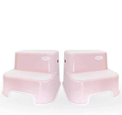 Wider Dual Height 2 Step Stool for Kids | Toddler's Stool for Potty Training and Use in The Bathroom or Kitchen | BPA-Free Strong Soft-Grip Steps for Comfort and Safety (2 Pack, Pretty Pink)