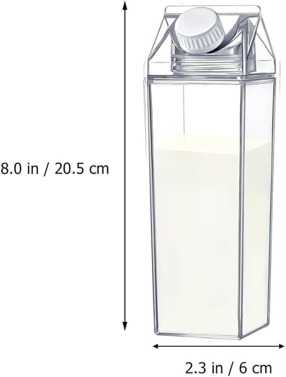 2Pcs 17Oz/500ML Milk Carton Water Bottle Reusable Plastic Juice Bottle Beverage Milk Cup Leakproof Juice Tea Jug for Outdoor Climbing Travel Or Camping