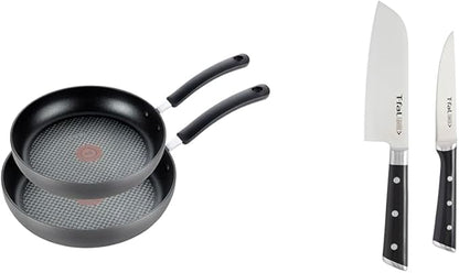 4-Piece set of T-fal Ultimate Hard Anodized Nonstick Fry Pan 10 and 12 Inch with Ice Force Stainless Steel Santoku Knife and Utility knife