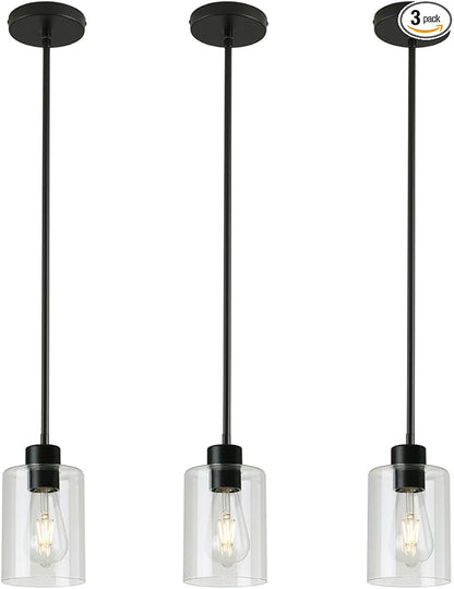Black Pendant Lights Kitchen Island - Clear Glass Pendant Light Fixture Multiple Stems Rods 3 Units 12 Inch 3 Units 4 Inch (Black 3 Pack Stem Rod)