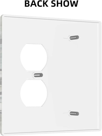 Green Stone Texture Combo Single Blank 1 Duplex Outlet Switch Wall Plate Cover Decorative 2-Gang for Electrical Room Bathroom Bedroom Home Kitchen One Receptacle 4.5" x 4.6"