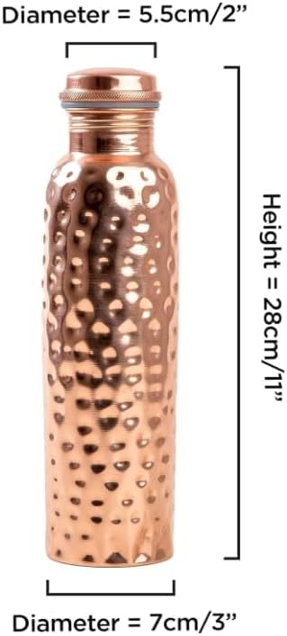 Pure Copper Water Bottle, Hammered Seamless, UNLINED, UNCOATED and LACQURED-FREE, 1000 Ml (33.81 Fl Oz) Capacity For Ayurveda Health Benefits Set of 4, Rose Gold