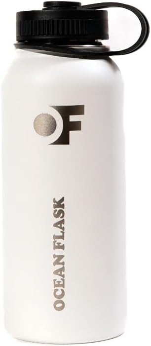 Sports Water Bottle - 32 Oz 3 Lids Straw Lid Leak Proof (Straw, Spout and Handle Lid)- Stainless Steel Sport and Gym, Travel Bottles for Men, Women -Insulated Thermos (Winter White)