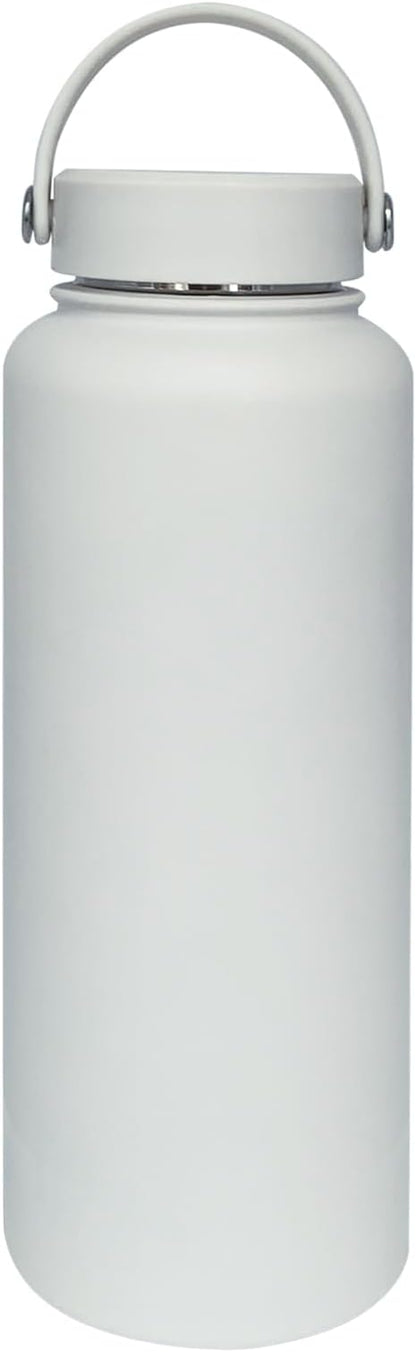 40oz Insulated Water Bottle ，Stainless Steel Sports Water Cup Flask with 2 Lids, Wide Mouth Travel Thermal Mug,Outdoor Sports Bottle（white）