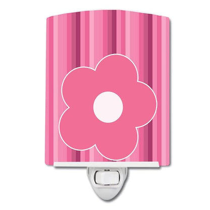 Caroline's Treasures BB8595CNL Pink Flower on Stripes Ceramic Night Light Compact, UL-Certified, Ideal for Bedroom, Bathroom, Nursery, Hallway, Kitchen, 6x4x3, Multicolor