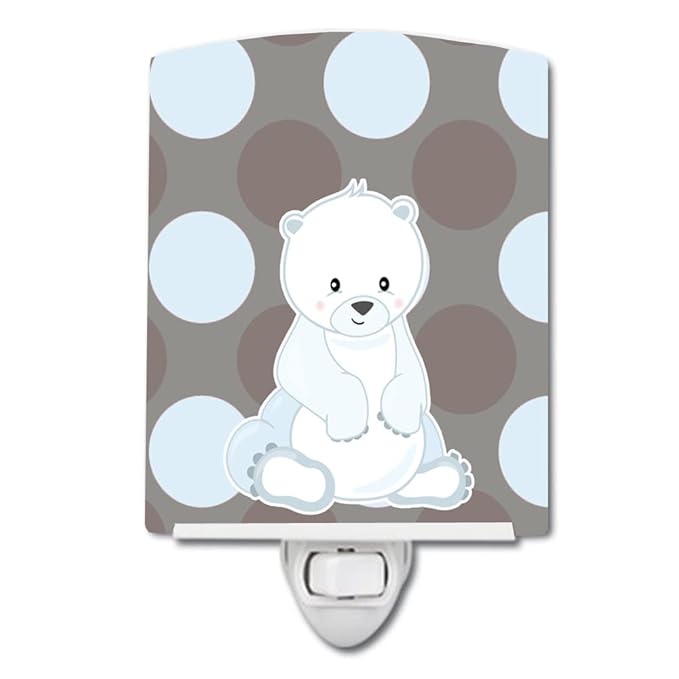 Caroline's Treasures BB8601CNL Bear on Polkadots Ceramic Night Light Compact, UL-Certified, Ideal for Bedroom, Bathroom, Nursery, Hallway, Kitchen, 6x4x3, Multicolor