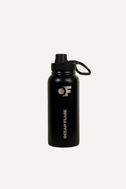 Sports Water Bottle - 32 Oz 3 Lids Straw Lid Leak Proof (Straw, Spout and Handle Lid)- Stainless Steel Sport and Gym, Travel Bottles for Men, Women -Insulated Thermos (Midnight Black)
