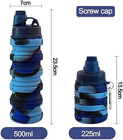 Collapsible Water Bottles 2 pack Travel Water Bottle Portable Hiking Water Bottle with Leak proof 500ML Reusable BPA Free Silicone Water Bottles. (Blue Camouflage +Pink)