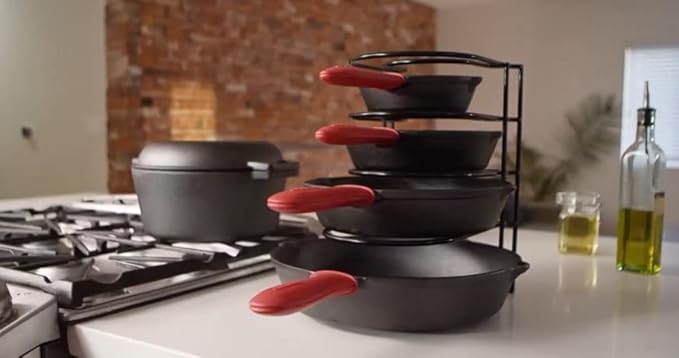 Cuisinel Pots and Pans Organizer Rack for Cast Iron Skillets, Griddles - Heavy Duty, Holds Up to 50 LBS- Horizontal/Vertical Use - Durable Steel Construction - Grey 12.2"-Inch - No Assembly Required