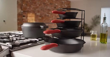 Cuisinel Pots and Pans Organizer Rack for Cast Iron Skillets, Griddles - Heavy Duty, Holds Up to 50 LBS- Horizontal/Vertical Use - Durable Steel Construction - Grey 12.2"-Inch - No Assembly Required