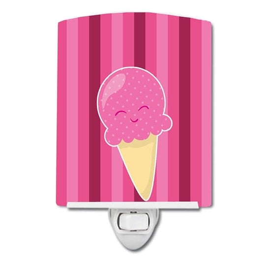 Caroline's Treasures BB9064CNL Ice Cream Cone Pink Ceramic Night Light Compact, UL-Certified, Ideal for Bedroom, Bathroom, Nursery, Hallway, Kitchen, 6x4x3, Multicolor