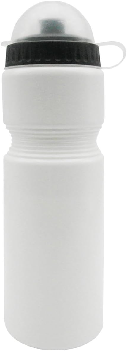 6 Pack 730ml(25oz) Sports Squeeze Plastic Water Bottle With Push Pull Cap and Anti Dust Cover - White