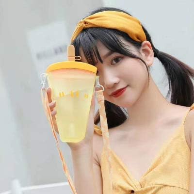 Travel Cup with Straw Birthday Party Gift Picnic Ice Water Bottle Travel Mug with Strap (Ice Cream Orange, 320 ml)