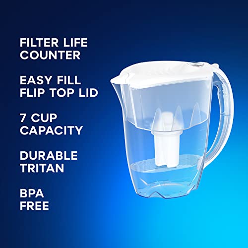 AQUAPHOR Ideal 7-Cup Water Filter Pitcher - White with 1 x B15 Filter - Fits in The Fridge Door - Reduces Limescale and Chlorine - Ideal for Seven Cups