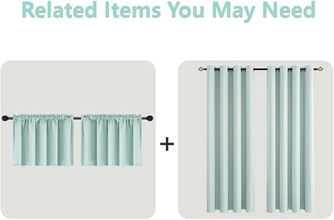 Mrs.Naturall Seafoam Green Curtains for Bathroom Window,Blackout Short Curtains for Bedroom Kitchen,45 Inch Length,Mint Green/Aqua