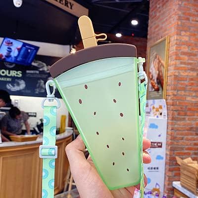 Ice Cream Kiwi Travel Cup with Straw Birthday Party Gift Picnic Ice Water Bottle Travel Mug with Strap (Ice Cream Kiwi, 320 ml)