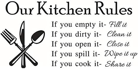 Our Kitchen Rules Quotes Family Graphic Handmade Wall Decals Stickers Removable DIY Vinyl Arts for Children Bedrooms Family Playroom Classrooms 23 inches x 11 inches