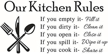 Our Kitchen Rules Quotes Family Graphic Handmade Wall Decals Stickers Removable DIY Vinyl Arts for Children Bedrooms Family Playroom Classrooms 23 inches x 11 inches
