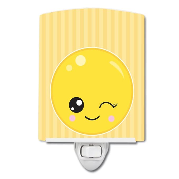 Caroline's Treasures BB8728CNL Winky Face Ceramic Night Light Compact, UL-Certified, Ideal for Bedroom, Bathroom, Nursery, Hallway, Kitchen, 6x4x3, Multicolor