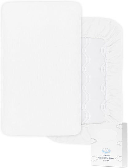 39"x27" Pack and Play Sheets for Baby Boys and Girls, White Neutral Muslin Cotton Small Pack n Play Mattress Pad Cover, 39"x27" Soft and Breathable Baby Sheets for Pack and Play (46P-12)