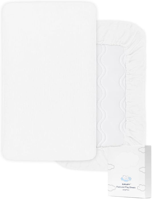 39"x27" Pack and Play Sheets for Baby Boys and Girls, White Neutral Muslin Cotton Small Pack n Play Mattress Pad Cover, 39"x27" Soft and Breathable Baby Sheets for Pack and Play (46P-12)