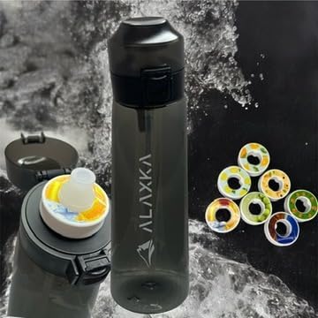 Air Water Bottle with Flavor Pods, 650ml, Workout Water Bottle, BPA Free Water Bottle, with 7 Water Bottle Flavor Pods, Sports Water Bottle Suitable for Outdoor sports, Gym, Gift (Black, 650 ml)