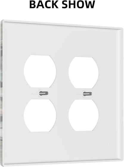 Green Stone Texture Double Outlet Switch Wall Plate Cover Decorative 2-Gang for Electrical Room Bathroom Bedroom Home Kitchen Two Receptacle Polycarbonate Power Gear 4.5" x 2.76"