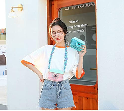 Blue Camera Bottle Travel Cup with Straw Birthday Party Gift Ice Drinking Water Bottle Mug with Strap Picnic (camera blue, 400 ml)