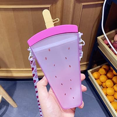 Ice Cream Pink Cup with Straw Birthday Party Gift Picnic Ice Water Bottle Travel Mug with Strap (Ice Cream Dragon fruit, 320 ml)